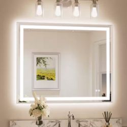 40 in. W x 32 in. H Framed LED Lighted Bathroom Vanity Mirror with Light in Brushed Nickel with Backlit and Anti-Fog