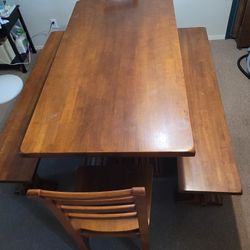 Red Oak Table With 2 Benches & 2 Chairs $500