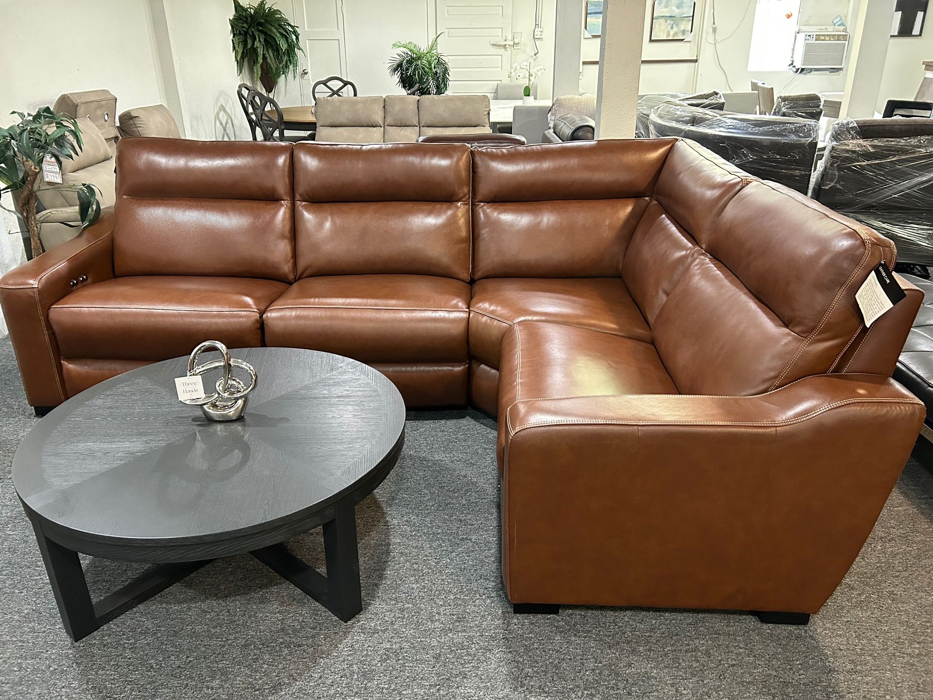 Furniture 4 Pc Real Top Grain Leather Sectional With 2 Power Recliners Gabrine