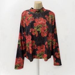 ✨New With Tags✨ Adult Women XL Sequin Black Red Floral Long Sleeve Nicole Miller