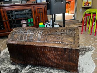 Vintage Carved Wooden Chest with Rounded Top