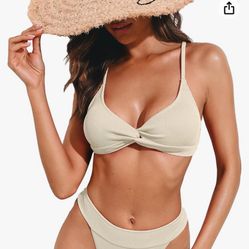 ZAFUL Women Bikini Sets Criss Cross Back Bathing Suit Knot Front Two Piece Swimwear Thong Cheeky Swimsuit Set