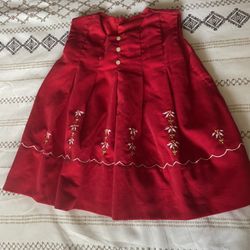 Vintage 1970s Toddler Red Corduroy Dress•Embroidered Floral Details•Size 2T/3T