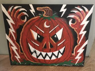 Goth Pumpkin Painting (Large) 57”w X 41”h, Wild Original Art  On Wood Frame  (Large) 57”w X 41”h  HALLOWEEN WALL HANGING COOL DECOR 