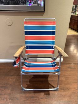 High Back Beach Chair adjustable Blue ,White Coral Stripe