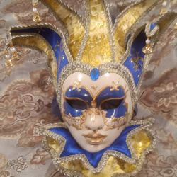 A Blue Women Mardi Gras Jester Mask