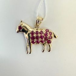 14K Gold and Red Stones Horse Pendant