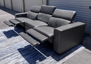 Modern Gray Genuine Leather Reclining Sofa
