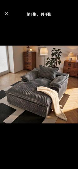 Toly Gray Plush Corduroy Modern Deep Seat Sleeper Bed Chaise Lounge Sofa Square Arm with Pillows  TOLY910 S3-1