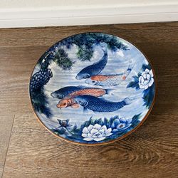 Decorative Ceramic hand painted Plate with Koi Fish Design