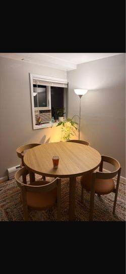 IKEA Stockholm 2025 Light Brown Leather Dining Table Set