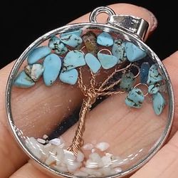 $20 New Tree Of Life Poly Resin 9.25 Sterling Silver Necklace 