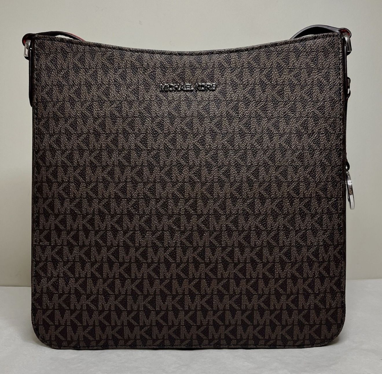 Michael Kors Jet Set Travel Brown RED PVC MK Signature Large Messenger Bag