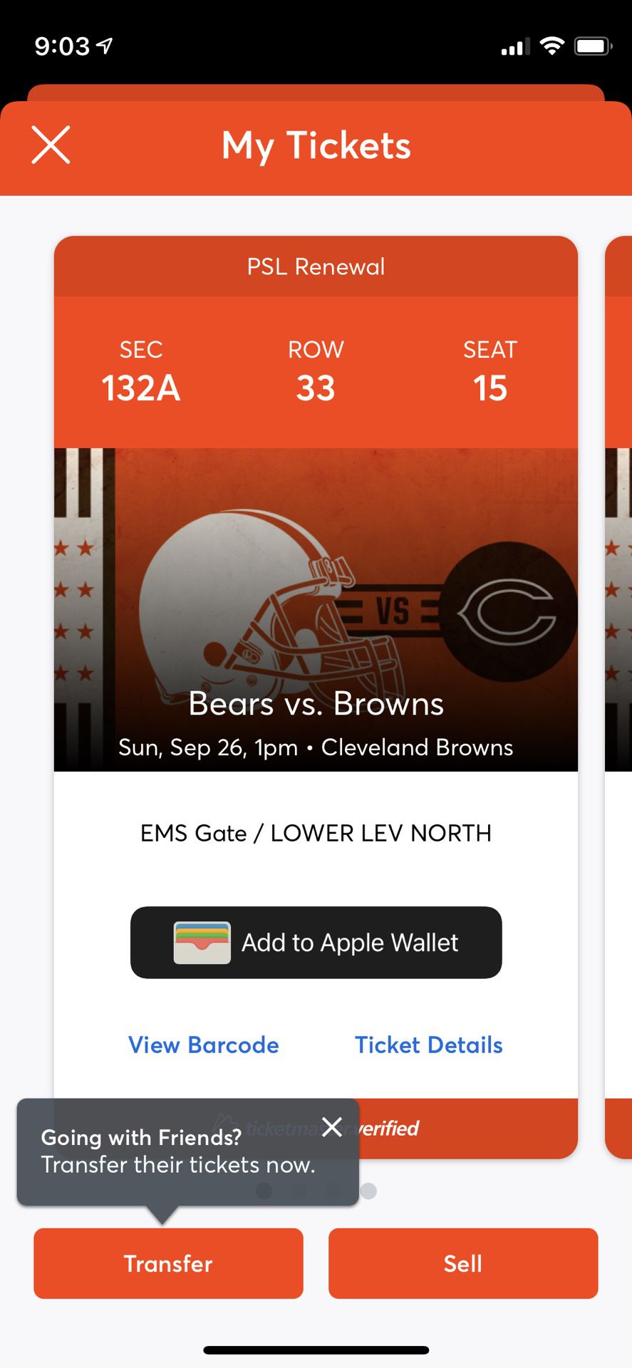 Cleveland Browns Vs Chicago Bears  Section 132 A 