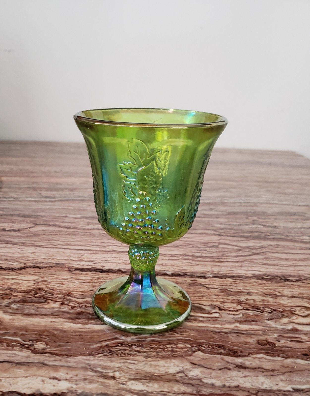 Green Harvest Grape Pedestal Goblets | Vintage | Iridescent - May just be the one you need to finish your collection or table setting.