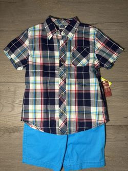 NWT Arizona jeans plaid button up shirt and short set boys size 5t