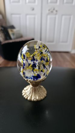 Vintage Glass Paperweight With Stand