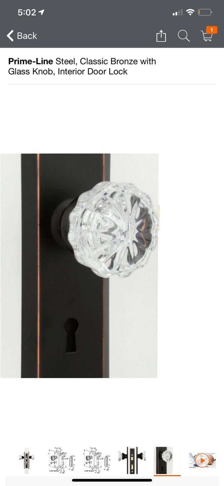 Prime-Line Steel, Classic Bronze with Glass Knob, Interior Door Lock