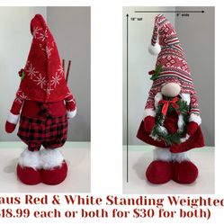 Santa & Mrs. Claus Red & White Standing Weighted Plush Gnomes (18.99 each or $30 for both)