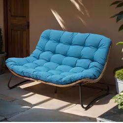 2-Seater Metal Outdoor Loveseat Set with 4 in. Thickened Soft Cushion in Blue 350 lb. Durable Patio Lounge Furniture
