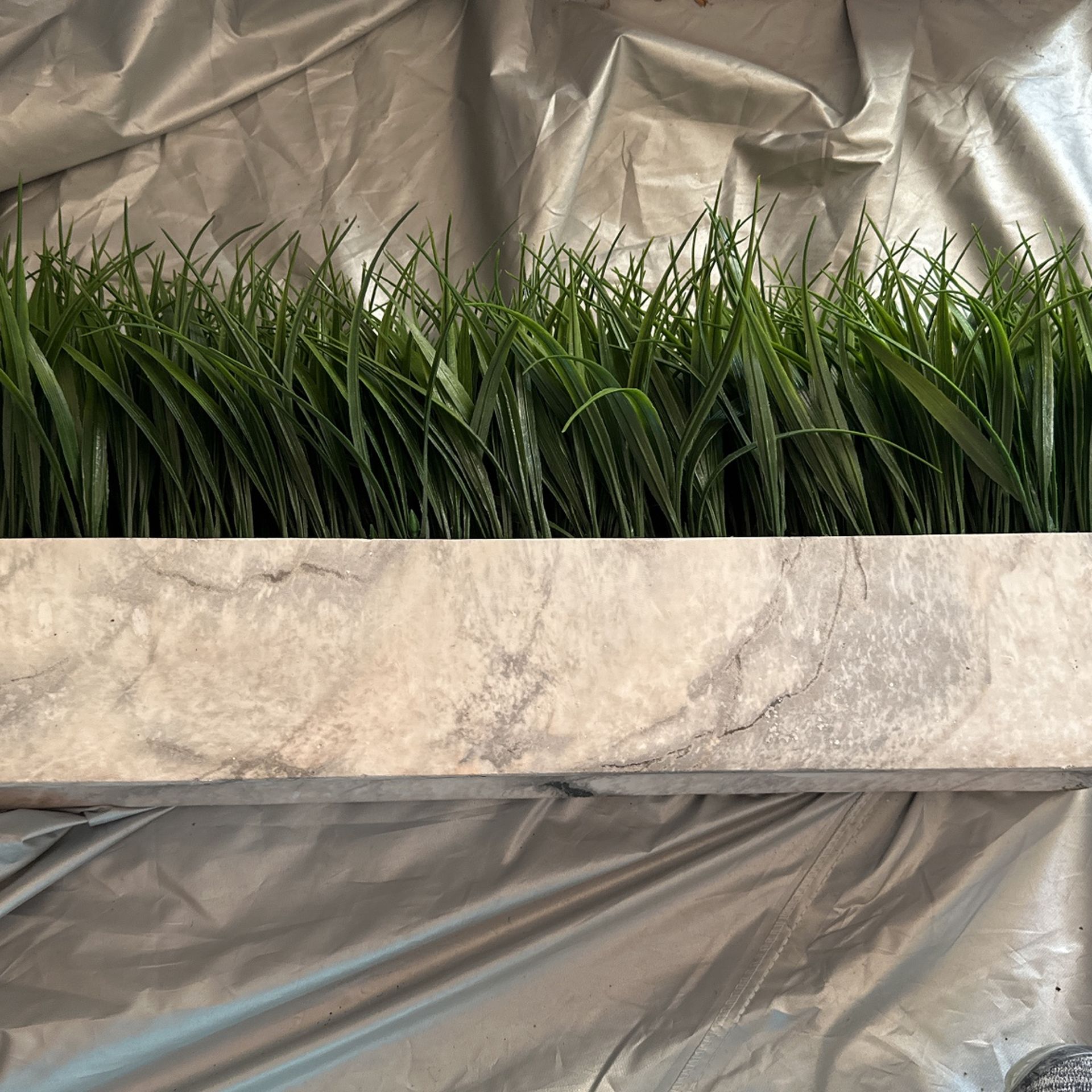 Marbled pot w/ Grass plant