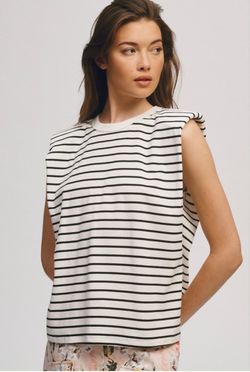 Zara stripped padded shoulder top