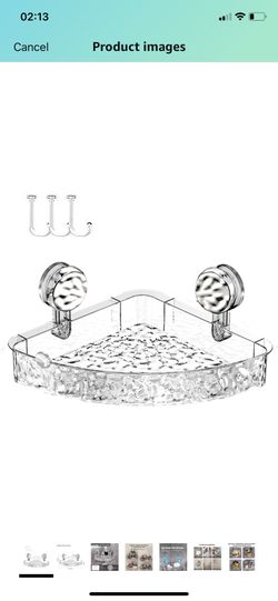 Suction Cup Corner Shower Shelf Corrugated Holder, Organizer with 3 Hooks No-Drill Bathroom Suction Storage Box for Kitchen Bathroom Hotel ( please fo