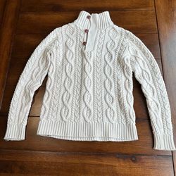 Hope & Henry Cream Mock Neck Organic Cable Knot Sweater | Size Small