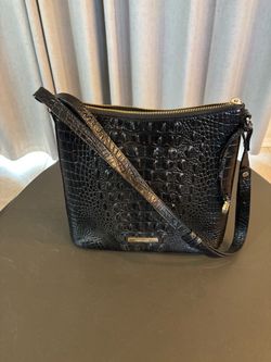 Brahmin Black Croc-Embossed Leather Crossbody Bag