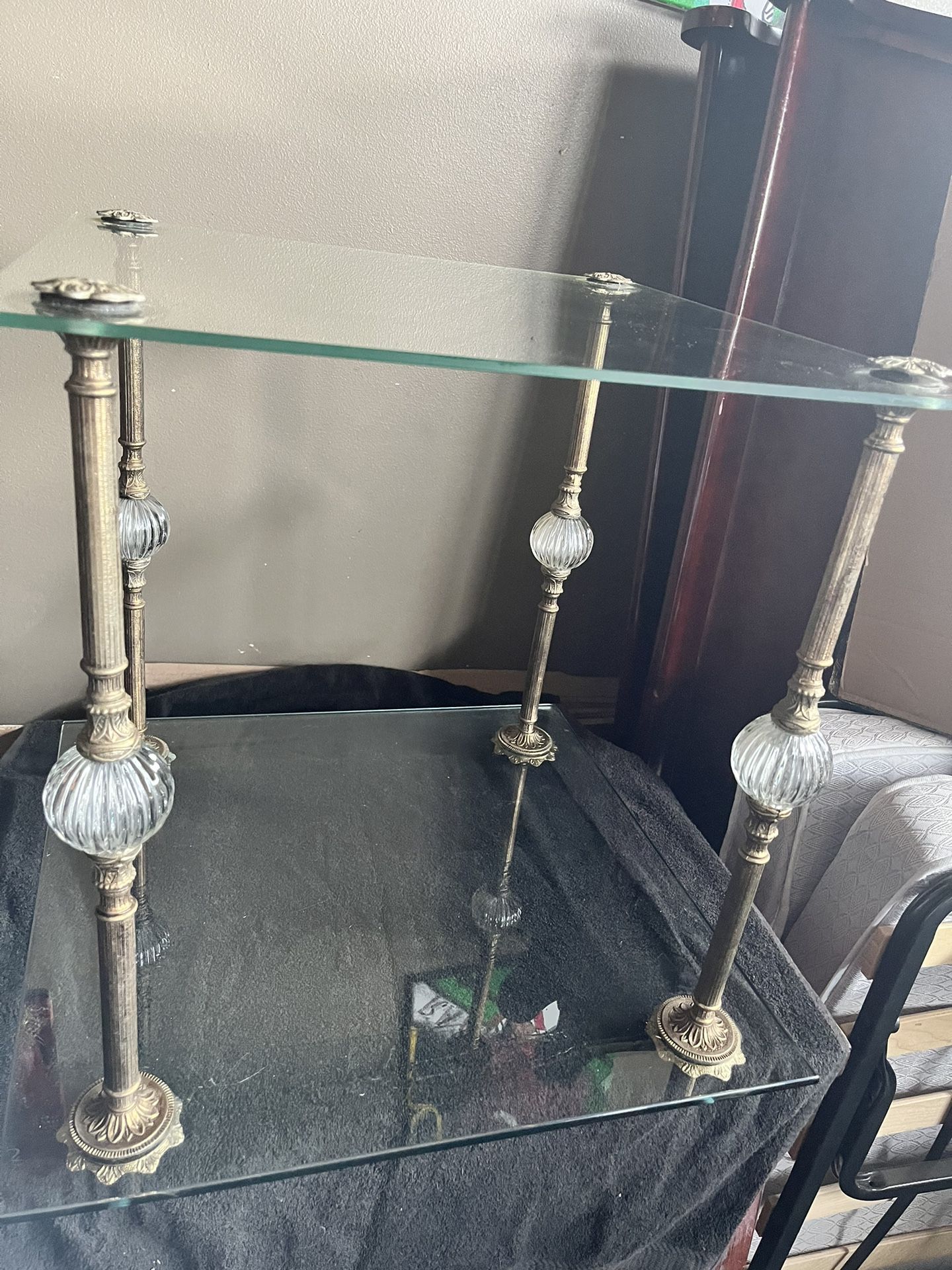 Glass And Brass End Table