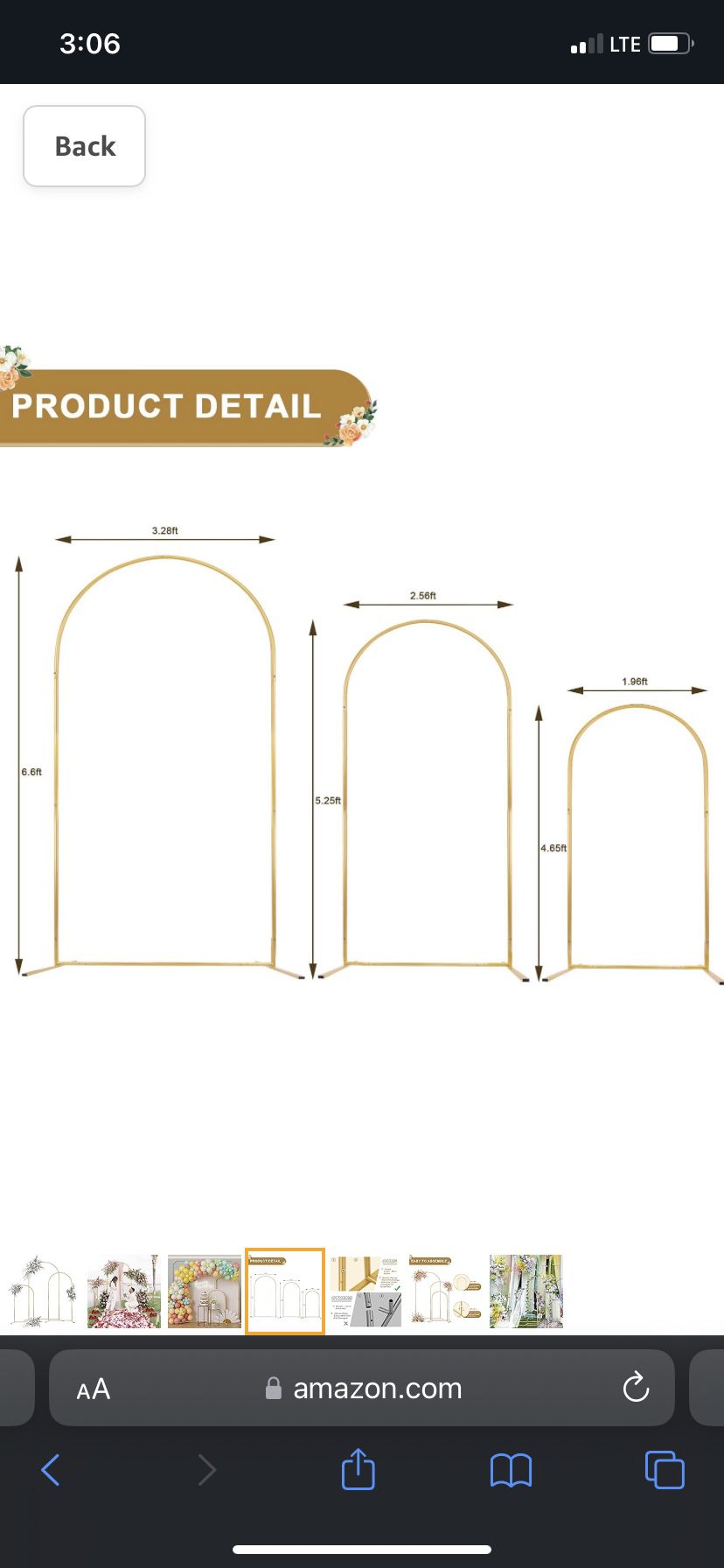 Set Of 3 Gold Metal Arches 