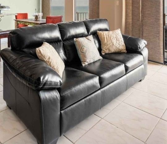 Black Leather Sleeper Couch - Like New
