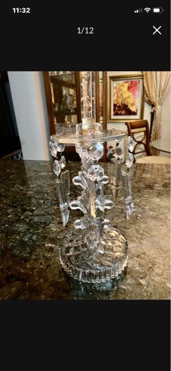 Crystal Candlestick with Hanging Prisms