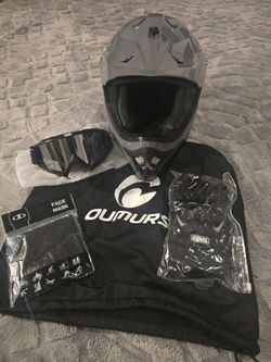 Adult Motocross Helmet with Goggles, Gloves, and Adjustable Mask; Sun Visor; Off-Road, Downhill, Moped, MX Helmet (Unisex); Grey, XL