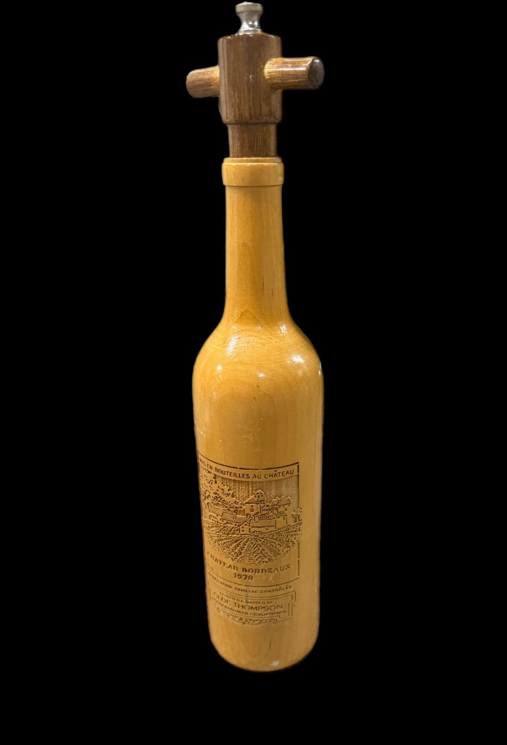 Vintage Olde Thompson 1970 Chateau Bordeaux Wine Bottle Pepper Mill Grinder