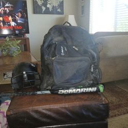 Softball Helmet, Backpack And Bat $50