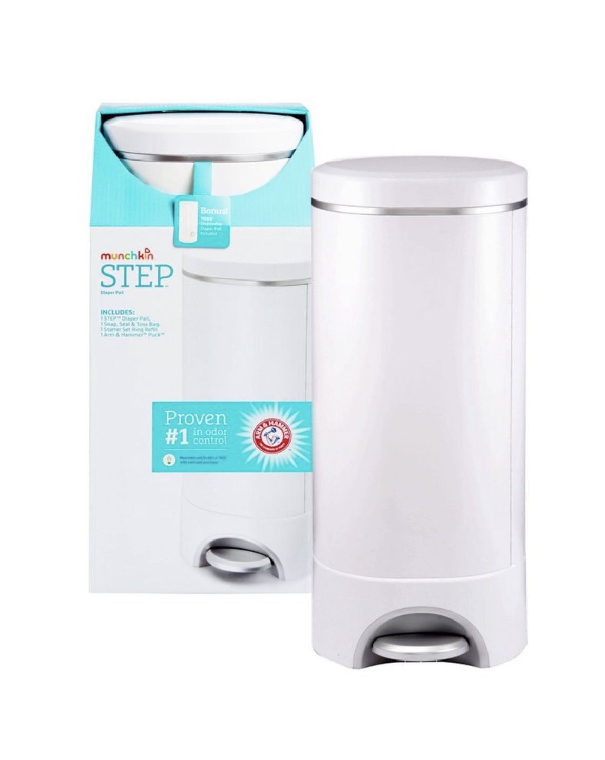 Munchkin STEP Diaper Pail, Powered by Arm & Hammer