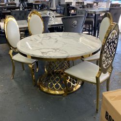 Elegant Marble And Gold Trim Dinette 5pc Was $3299 Now $1350 