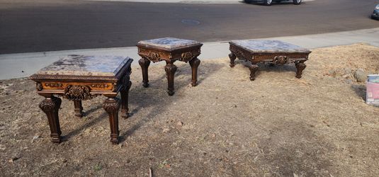 Heavy granite wood coffee and end tables