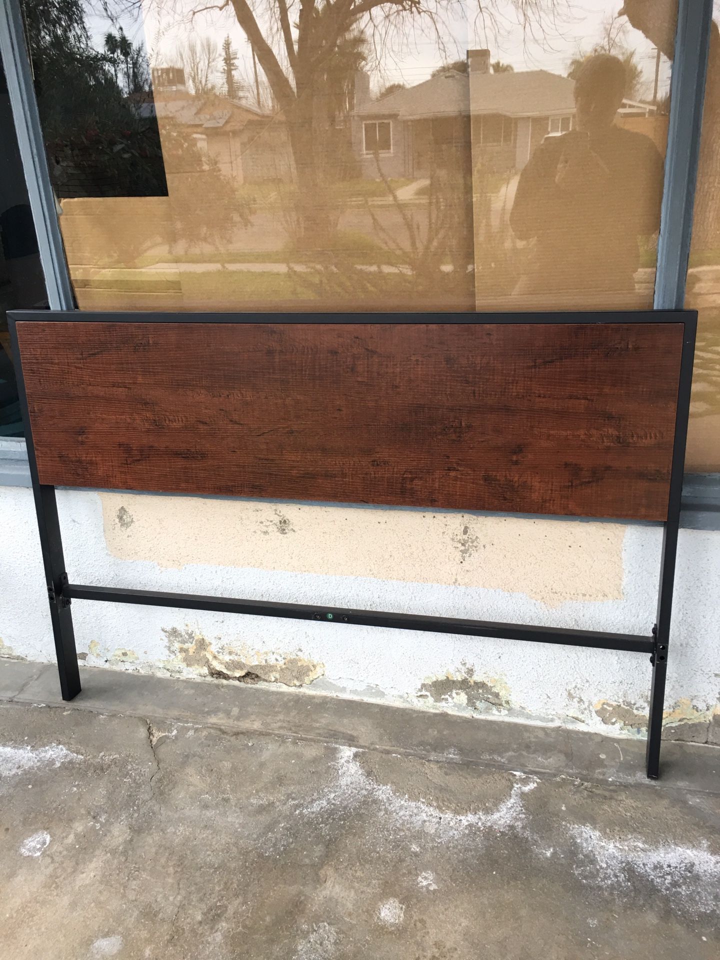 New Solid Dark Hard Wood Wrapped With Black Metal Frame Headboard Size Full