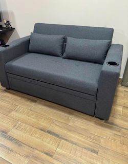 Gray Loveseat Sleeper Sofa with Cup Holders