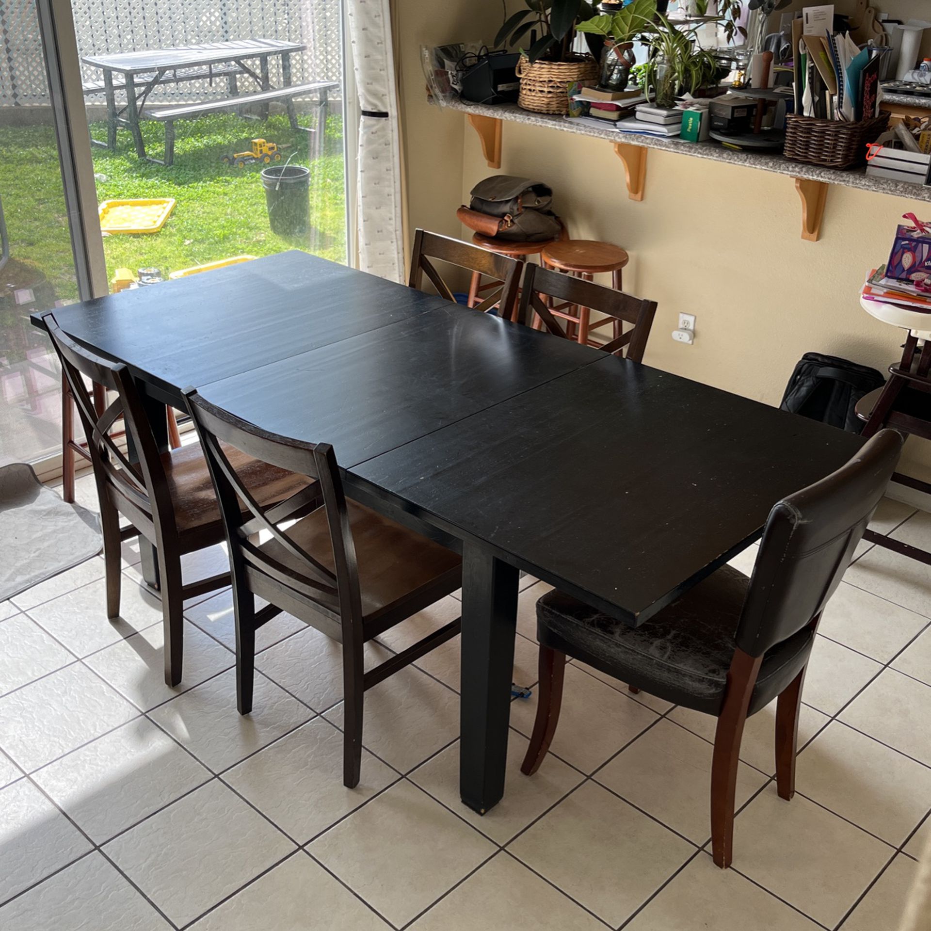 Wooden Dining Table With 5 Chairs + 3 Stools