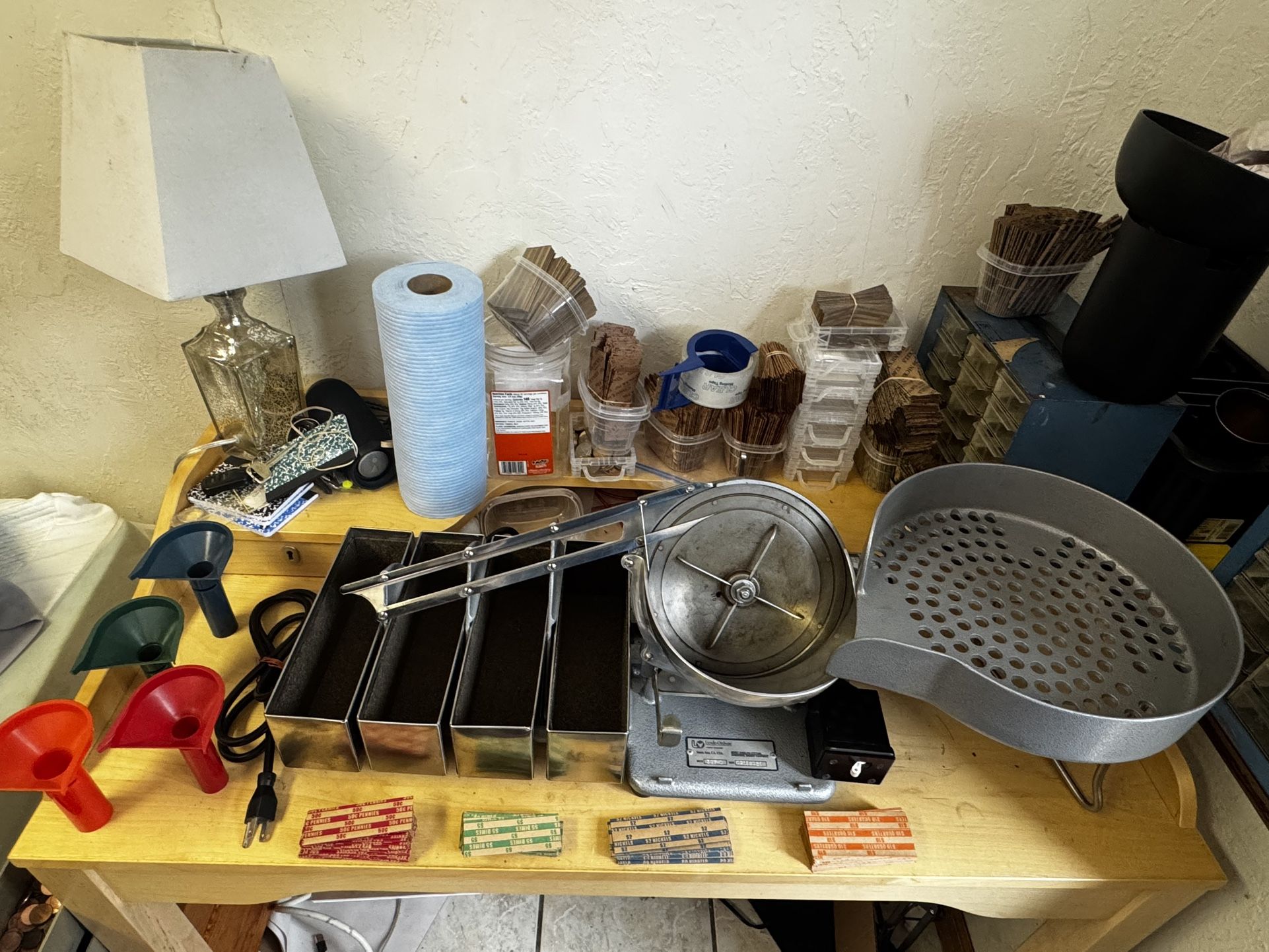 Coin Sorter along with coin wrappers and tubes