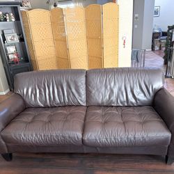Luxury Dark Brown Genuine Leather Sofa & Matching Chair