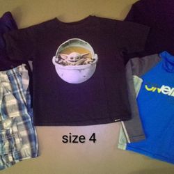 Boy size 4  / 4T Clothing 6-pc LOT- Yoda Tee w/Star Wars Shorts, O'Neil UVA top, Shirt, Shorts