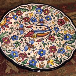 Hand painted floral, ceramic plate made in Spain