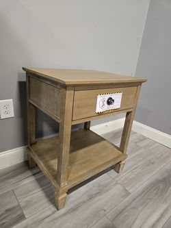 Wood Bedside Table with Drawer
