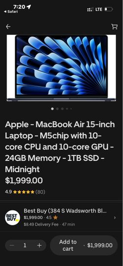 Apple MacBook Air 15-inch Midnight Laptop