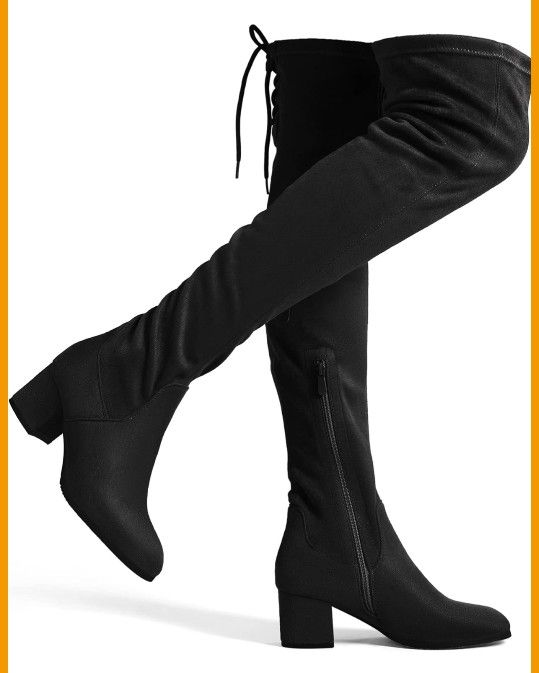 DREAM PAIRS Women's Laurence Over The Knee Thigh High Chunky Heel Boots Size 9