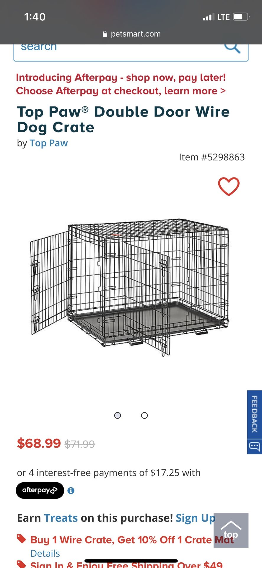 Top Paw 48” Double Door Dog Crate